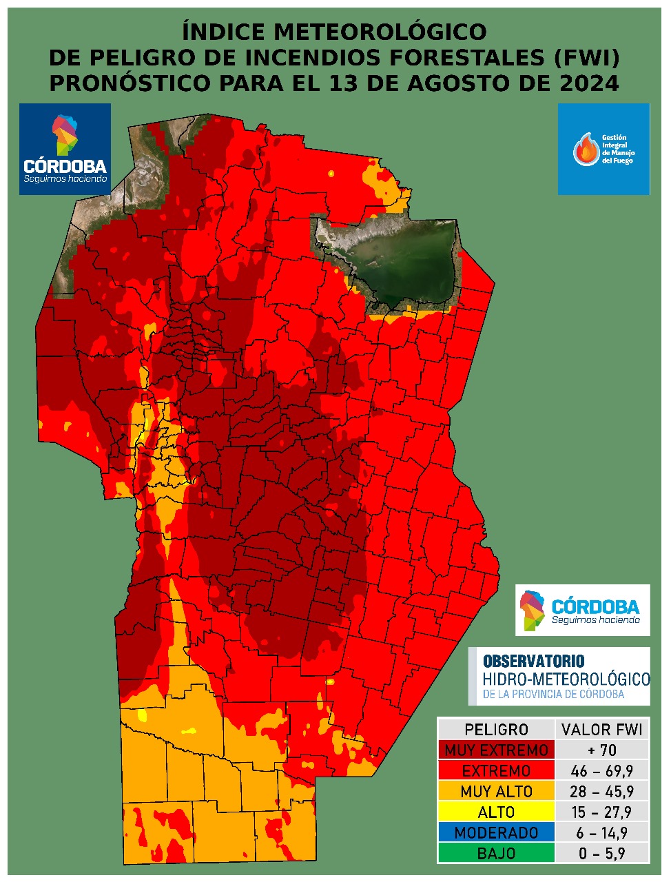 El índice de riesgo de incendios forestales está en alerta&nbsp;extremo